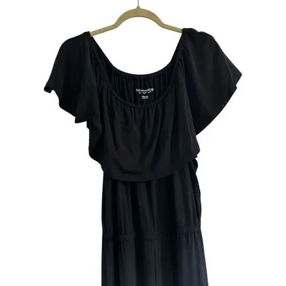 Soft Surroundings Ruffle Boat Neck Black Jumpsuit Size Petite Large Closet Stapl